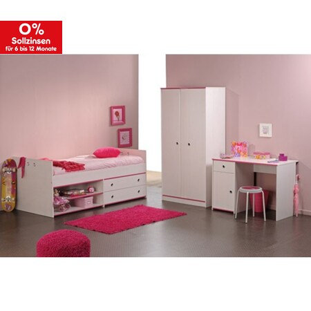 Kinderzimmer Smoozy 7 3-tlg online kaufen Schreibtisch Netto Parisot weiß bei Kleiderschrank Funktionsbett Bett