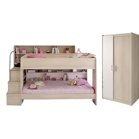 Kinderzimmer Bibop Parisot Bett + Lattenrostplatten + 2-trg Kleiderschrank + Regale + Podest-Leiter - Bild 1