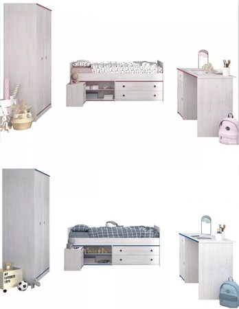 Kinderzimmer Smoozy Parisot Netto + online bei kaufen Kleiderschrank + Nachtkommode weiß Bett 4-tlg 26 Schreibtisch 