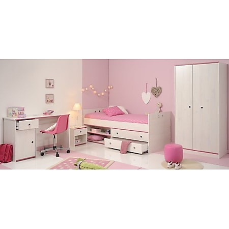 Kinderzimmer Smoozy 26 Parisot 4-tlg Bett + Nachtkommode + Schreibtisch +  Kleiderschrank weiß online kaufen bei Netto