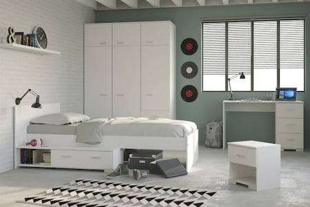 Parisot inkl. online Netto kaufen Galaxy Schreibtisch bei 152 weiß Jugendzimmer + Bett + Kleiderschrank 4-tlg Nachtkommode +