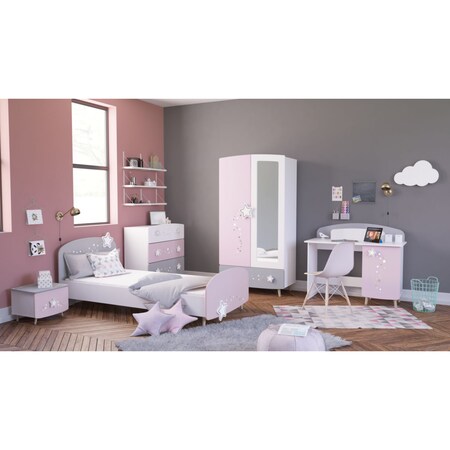 Kinderzimmer Sternschnuppe 5-tlg rosa weiß grau Kleiderschrank