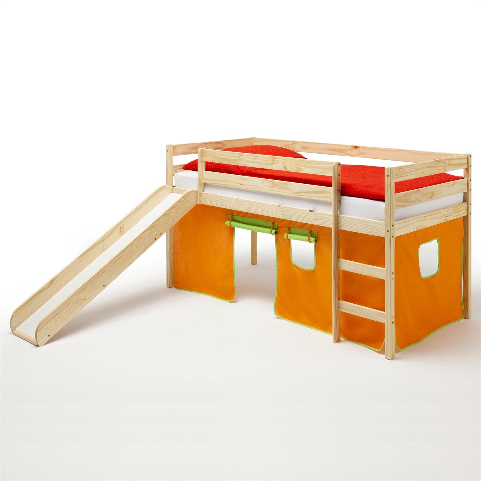 IDIMEX Hochbett mit Rutsche BENNY natur, Vorhang in orange - Bild 1