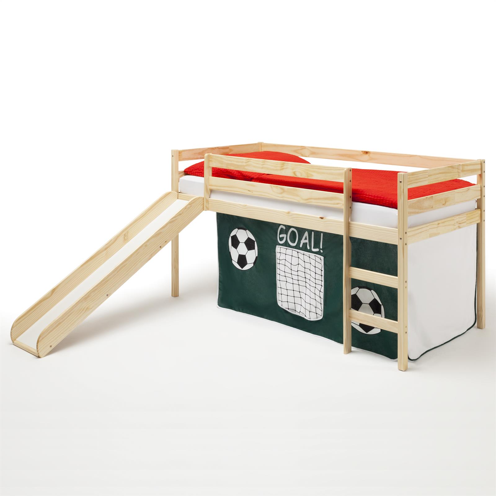 IDIMEX Hochbett mit Rutsche BENNY natur, Vorhang Fu&szlig;ball - Bild 1