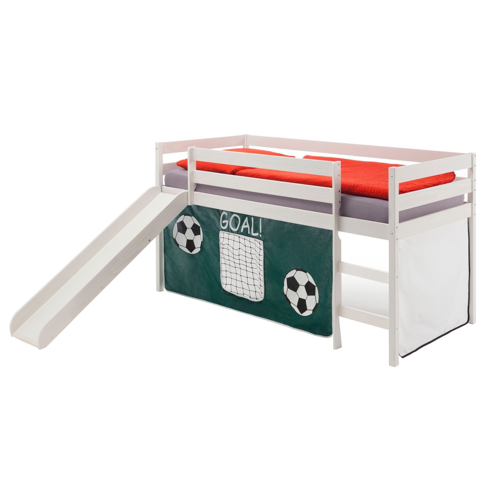 IDIMEX Hochbett mit Rutsche BENNY wei&szlig;, Vorhang Fu&szlig;ball - Bild 1