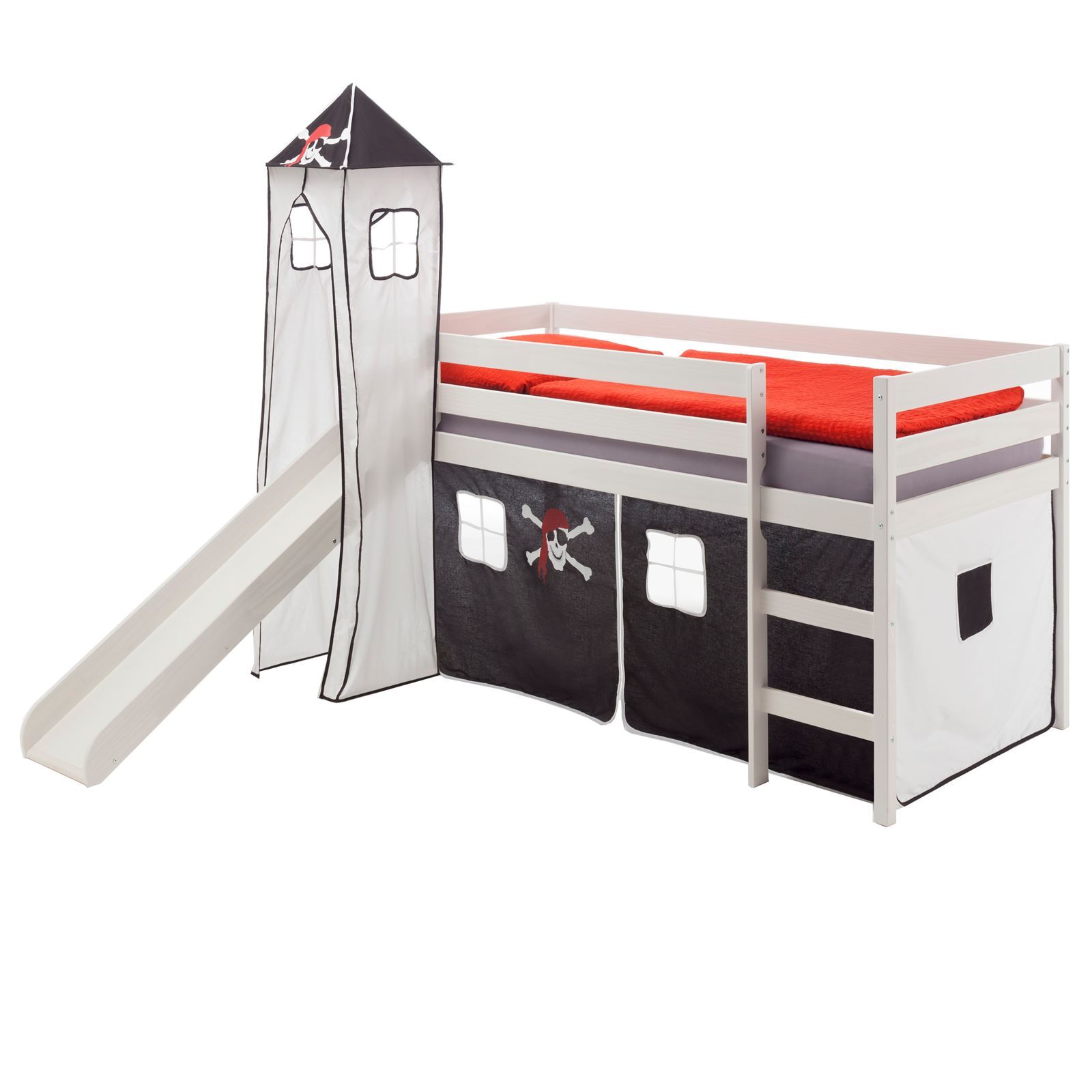 IDIMEX Hochbett mit Rutsche BENNYwei&szlig;, Vorhang u. Turm Pirat - Bild 1