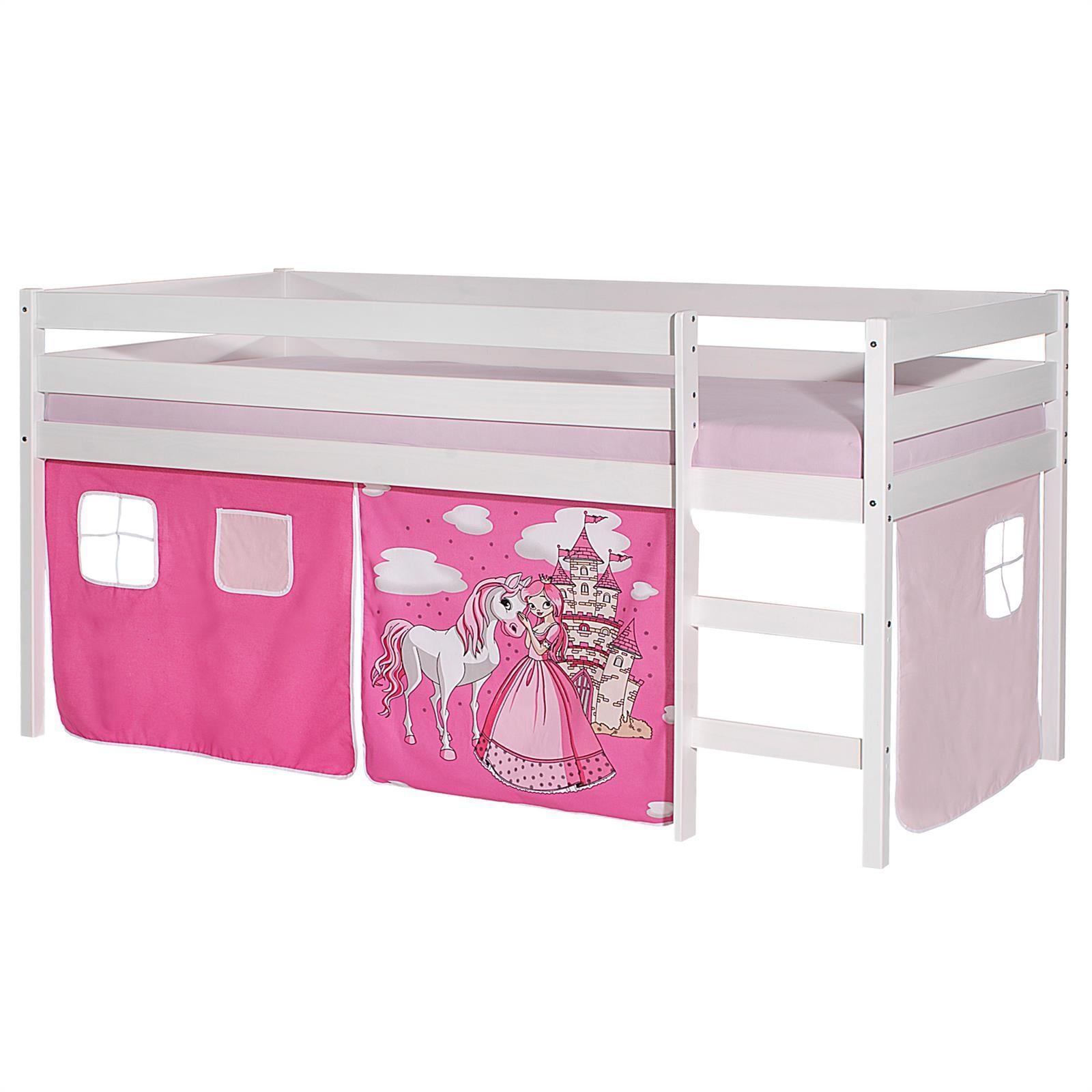 IDIMEX Hochbett ERIK mit Prinzessin-Vorhang - Wei&szlig;/Rosa - Bild 1