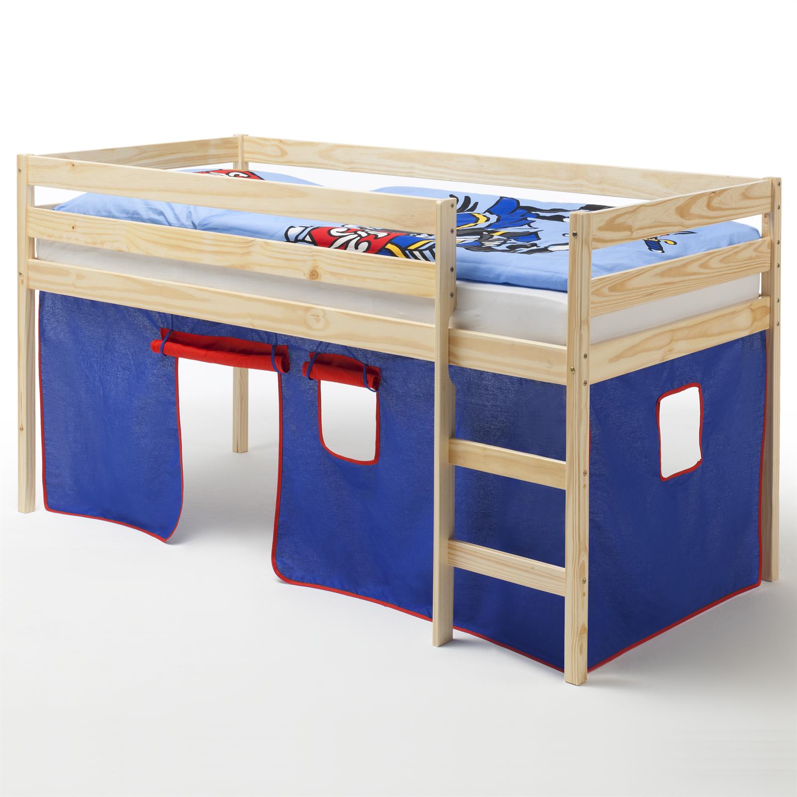 IDIMEX Hochbett ERIK Vorhang blau/rot in natur - Bild 1