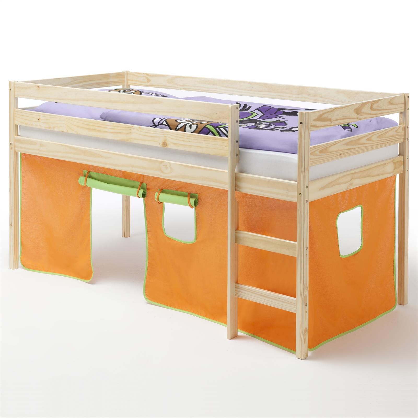 IDIMEX Hochbett ERIK Vorhang orange/gr&uuml;n in natur - Bild 1