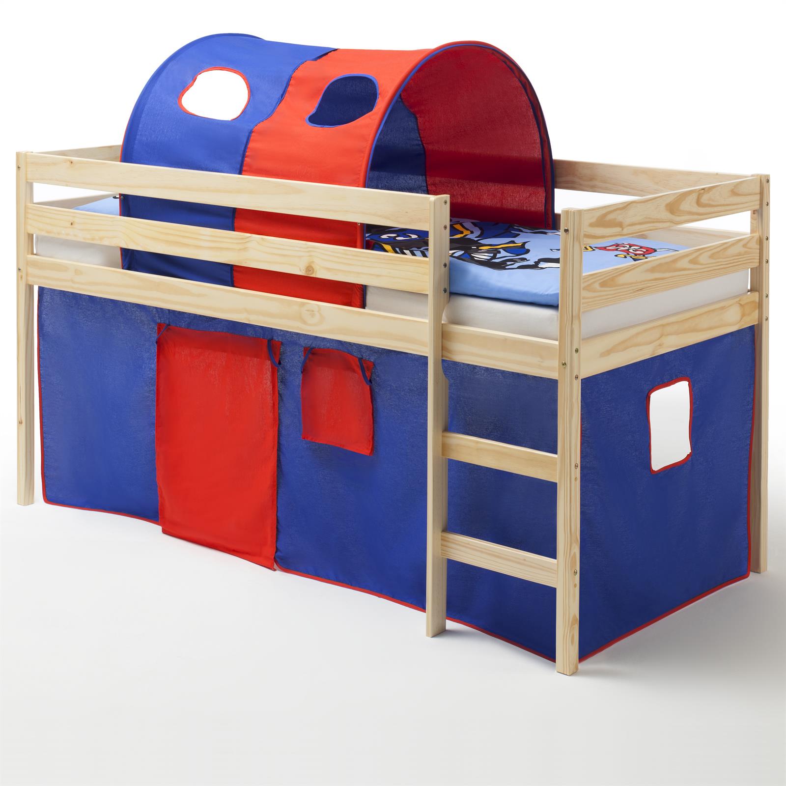 IDIMEX Hochbett ERIK Vorhang + Tunnel blau/rot - Bild 1