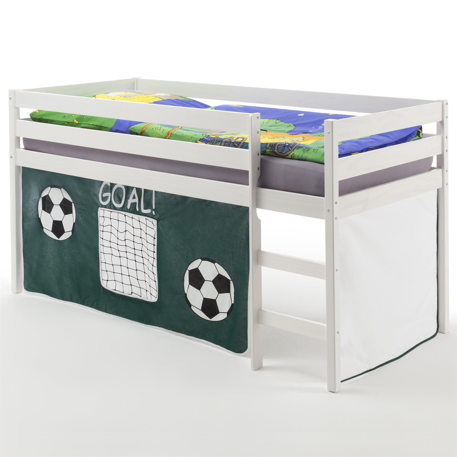 IDIMEX Hochbett ERIK in wei&szlig; mit Vorhang Fussball - Bild 1