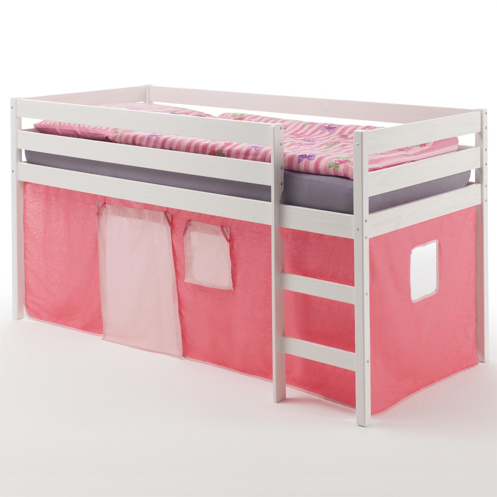 IDIMEX Hochbett ERIK in wei&szlig; mit Vorhang pink/rosa - Bild 1