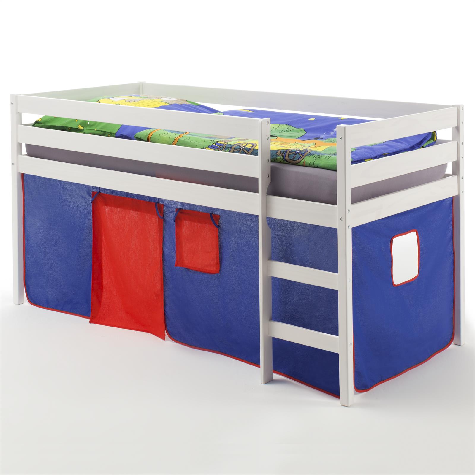 IDIMEX Hochbett ERIK in wei&szlig; mit Vorhang blau/rot - Bild 1