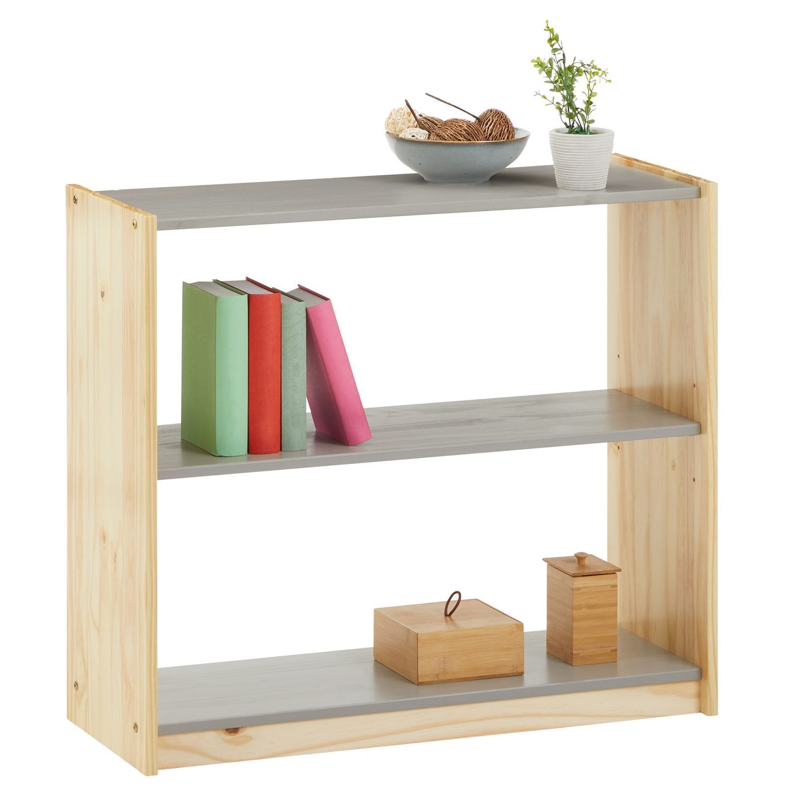 IDIMEX Regal mit 3 B&ouml;den aus Massivholz - Natur/Grau STANDREGALE - Bild 1