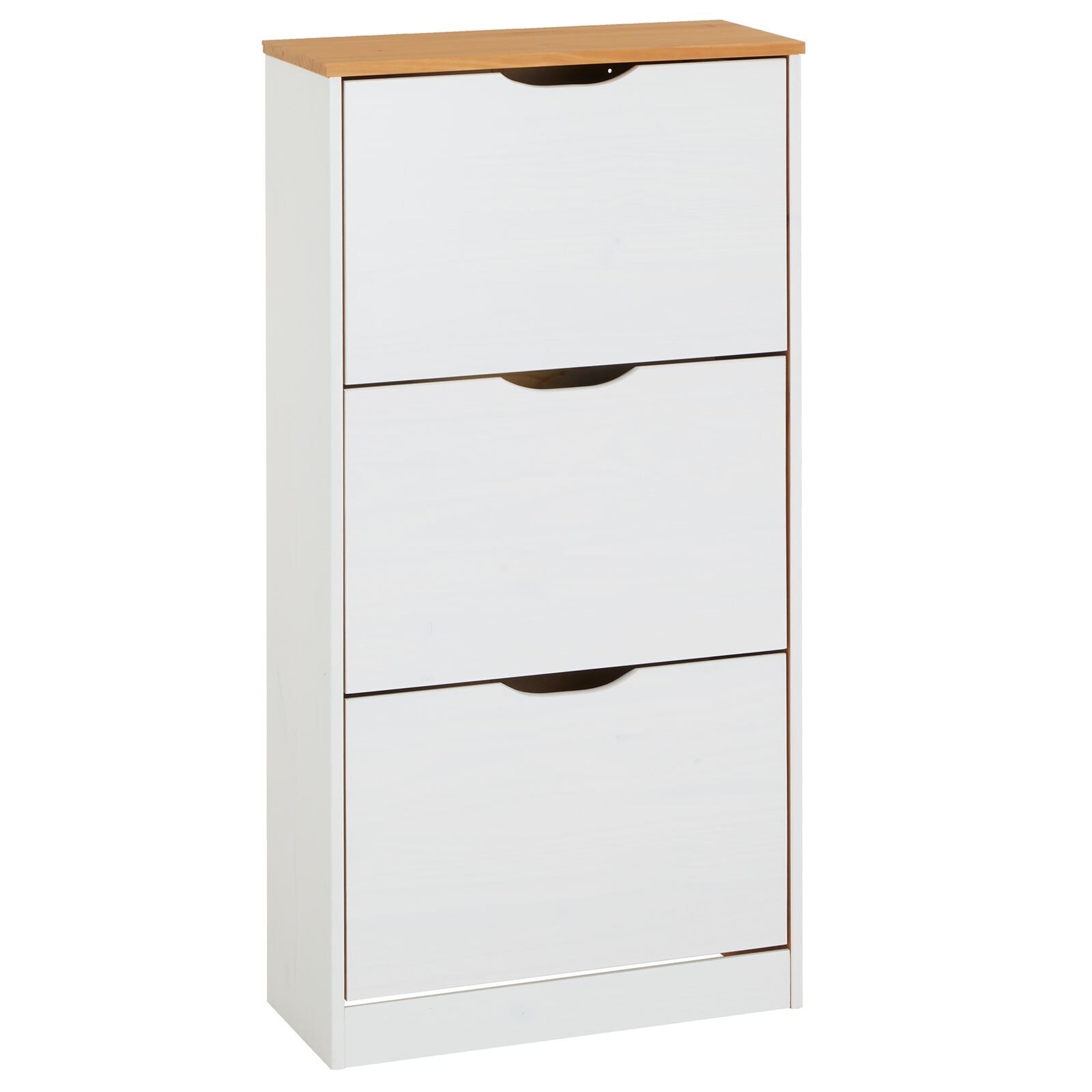 IDIMEX Schuhschrank BASIL mit 3 Kipper in wei&szlig;/braun, kiefer massiv BASIL - Bild 1