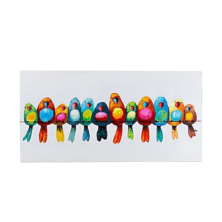 Bild auf Leinwand Motiv Vögel Acryl weiß bunt 120 x 60 cm Vogelparade Bunt - Bild 1