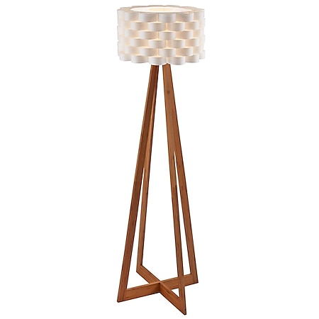 Design Stehlampe mit Papierschirm und Holzfuß, ca. 150 cm hoch, weiß/natur Flocht Weiß/Braun - Bild 1