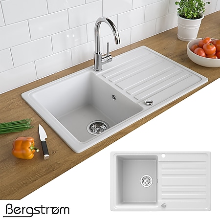 Granit Spüle Küchenspüle Einbauspüle Auflage Spülbecken Küche reversibel Weiß - Bild 1