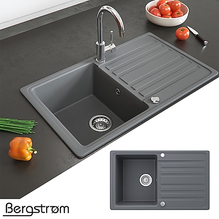 Granit Spüle Küchenspüle Einbauspüle Auflage Spülbecken Küche reversibel Grau - Bild 1
