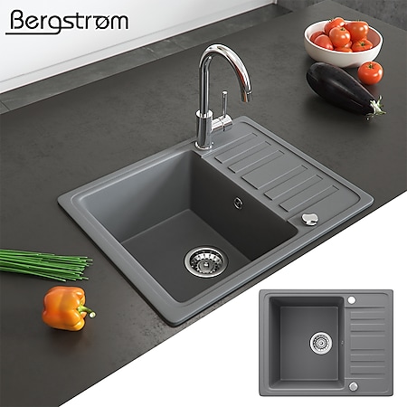 Granit Spüle Küchenspüle Einbauspüle Spülbecken+Drehexcenter+Siphon Grau - Bild 1