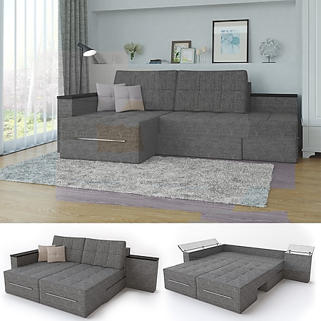 Ecksofa mit Schlaffunktion 240 x 160 cm Grau - Eckcouch Sofa Couch Schlafsofa Taschenfederkern - Bild 1