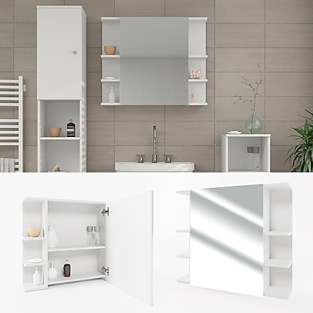 VICCO Spiegelschrank FYNN 80 x 64 cm Weiß - Spiegel Badspiegel Bad Wandspiegel - Bild 1
