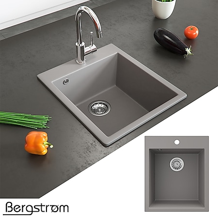 Granit Spüle Küchenspüle Einbauspüle Spülbecken Küche + Siphon Grau - Bild 1