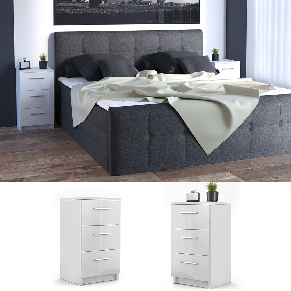 Vicco Nachtkommode Boxspringbett 2er Set 66cm Hoch Nachtschrank Nachttisch Kommode Weiss Hochglanz Online Kaufen Bei Netto 