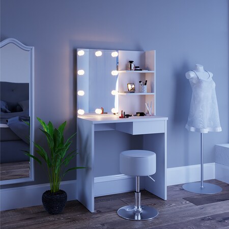 Schminktisch Kosmetiktisch Weiß Frisiertisch LED-Beleuchtung Spiegel Hocker