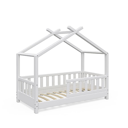 VitaliSpa Kinderbett Design Hausbett Zaun Kinder Bett Holz Haus Weiß 70x140cm - Bild 1