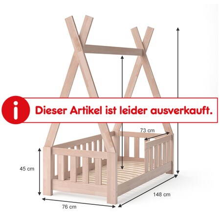 vitalispa kinderbett tipi hausbett indianer bett kinderhaus massivholz zelt holz mit zaun 70x140 cm online kaufen bei netto