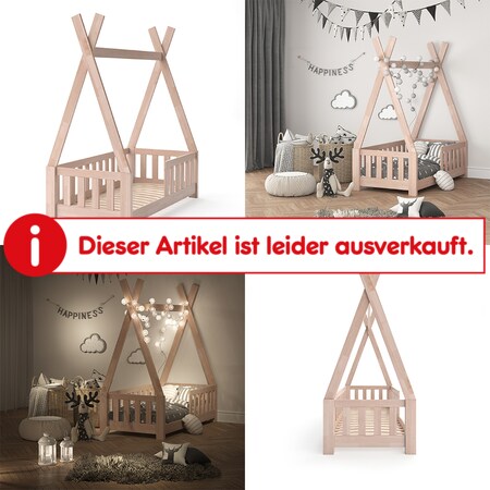 vitalispa kinderbett tipi hausbett indianer bett kinderhaus massivholz zelt holz mit zaun 70x140 cm online kaufen bei netto