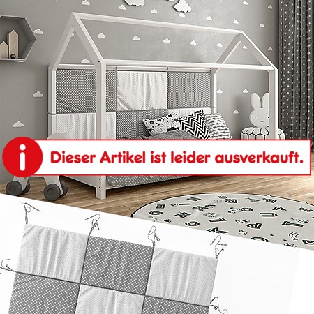 Hausbett Kinderbett Bettrückwand Wiki 140x70 Grau-Weiß - Bild 1