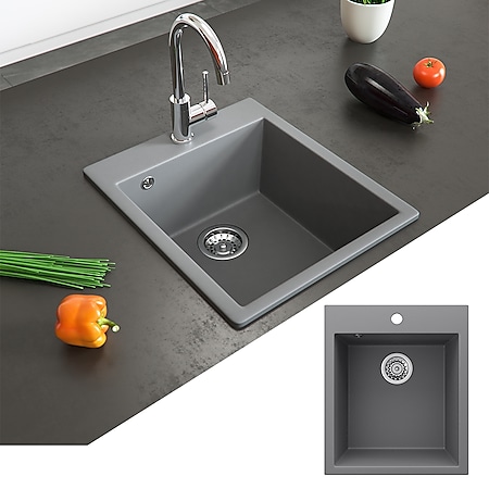 Bergström Granit Spüle Küchenspüle Einbauspüle Spülbecken 425x500mm Grau - Bild 1