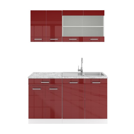 vicco kuchenzeile r line eckkuche winkel kuche einbau rot bordeaux hochglanz online kaufen bei netto