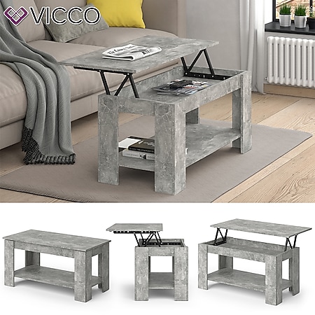 VICCO Couchtisch LORENZ beton höhenverstellbar Sofatisch Kaffetisch Wohnzimmer Tisch - Bild 1