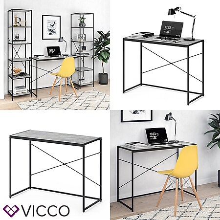 Vicco Loft Schreibtisch Fyrk Bürotisch Arbeitstisch PC Tisch 100 x 45 cm Beton-Optik