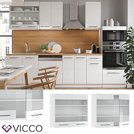 VICCO Hängeglasschrank 80 cm Weiß Küchenzeile Unterschrank Fame - Bild 1