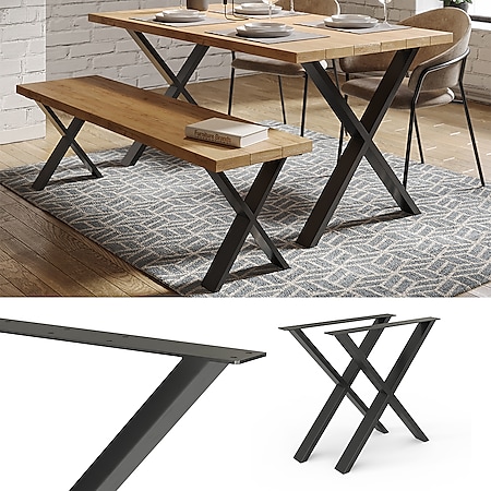 Vicco Loft Tischkufen X-Form 72cm Tischbeine DIY Tischgestell Esstisch Möbelfüße - Bild 1