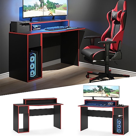 Vicco Gaming Desk Schreibtisch Kron 130cm Gamer PC Tisch Computertisch Bürotisch - Bild 1