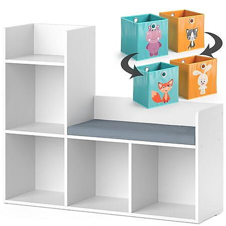 Kinderregal Sitzbank Bücherregal Luigi Spielzeugregal für Faltboxen Regal Vicco 