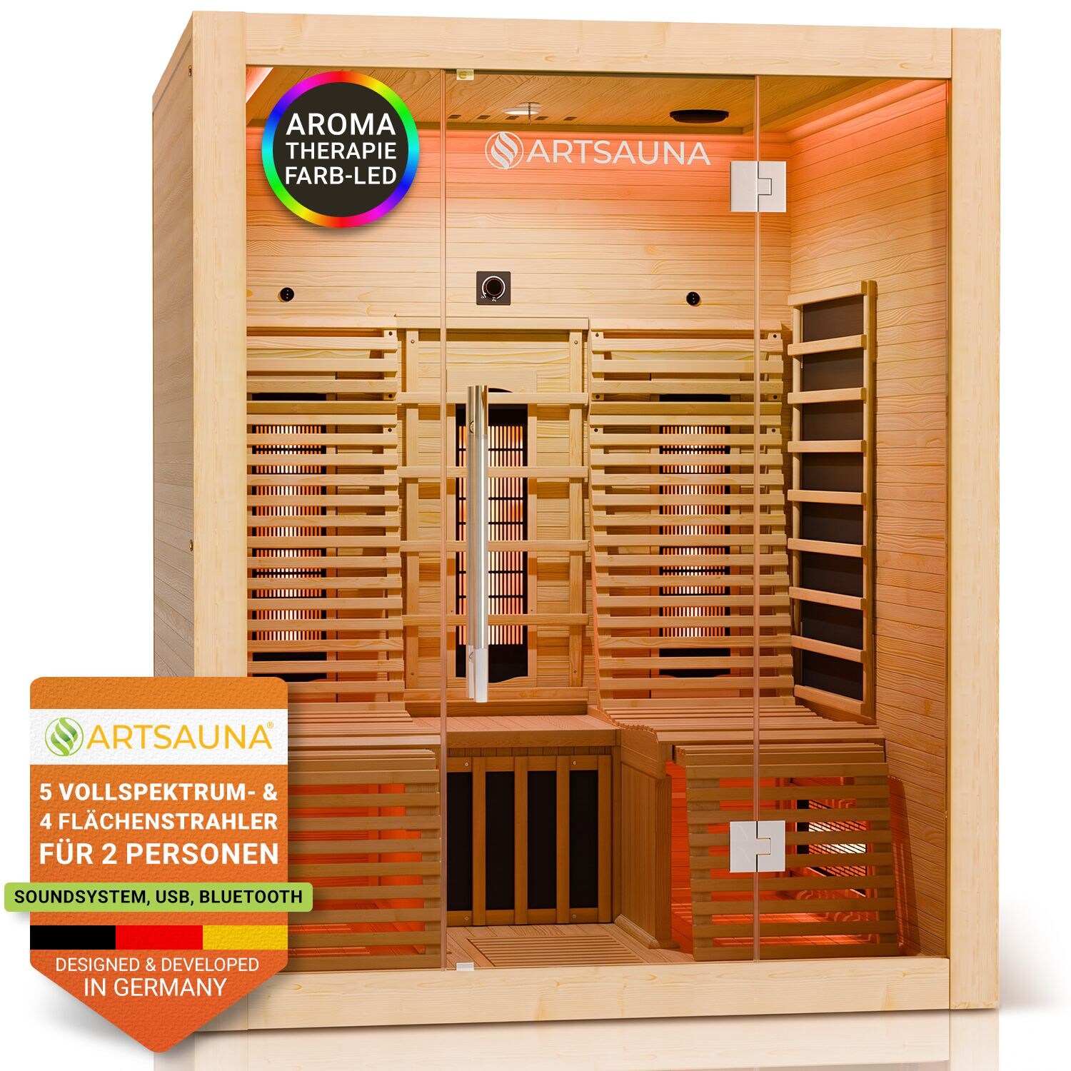 Artsauna Infrarotkabine Wärmekabine Helsinki 150 mit Dual-Technologie & Hemlockholz
