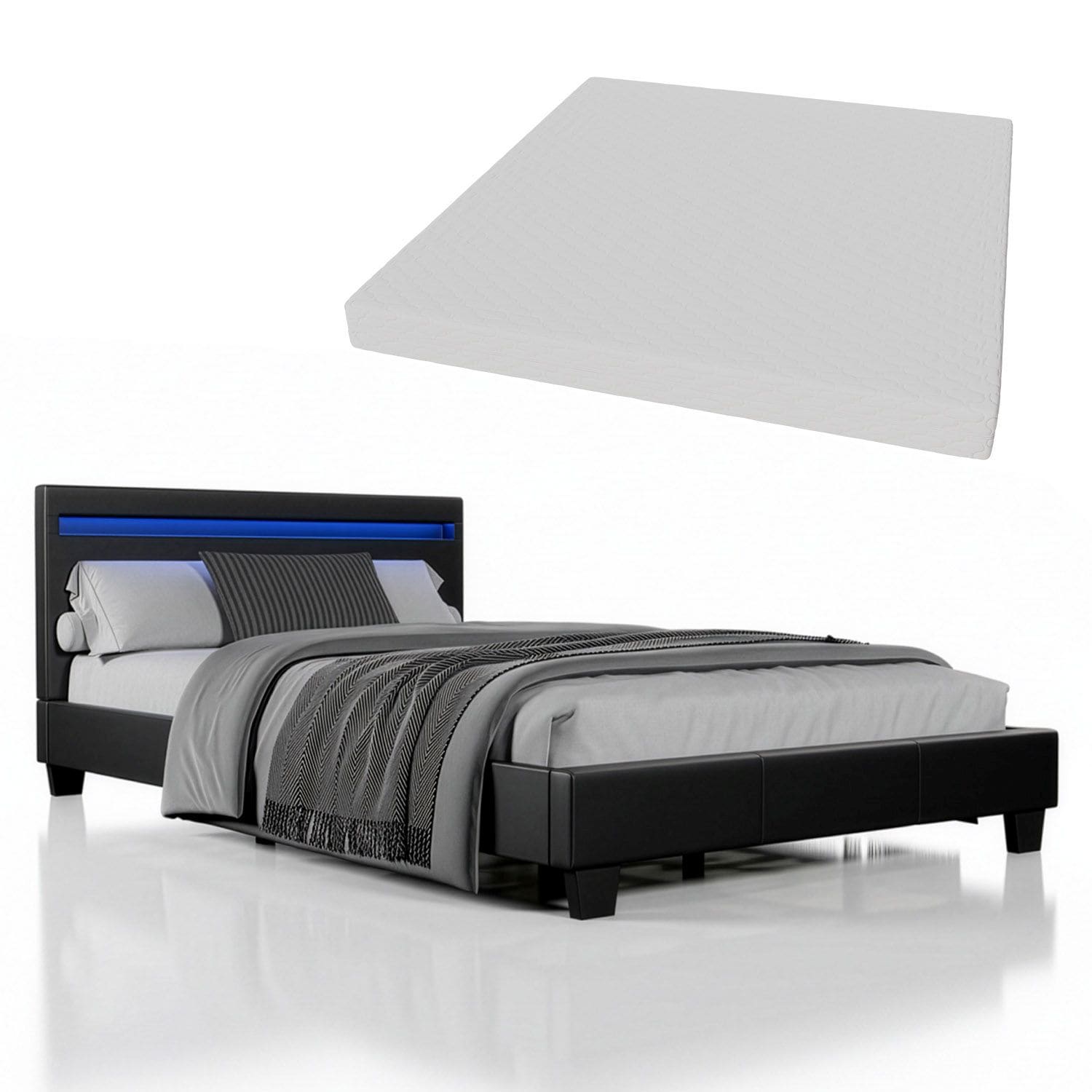 Juskys Polsterbett Paris schwarz | 120&times;200 cm | Bettgestell LED-Beleuchtung, Lattenrost & Matratze - Bild 1