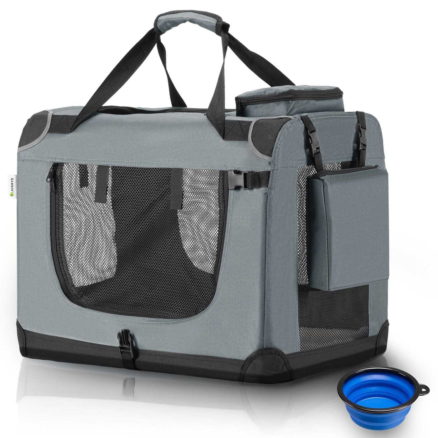 Juskys Hundetransportbox Lassie S (grau) faltbar mit Decke - 34x50x36 cm Hundetasche Hundebox