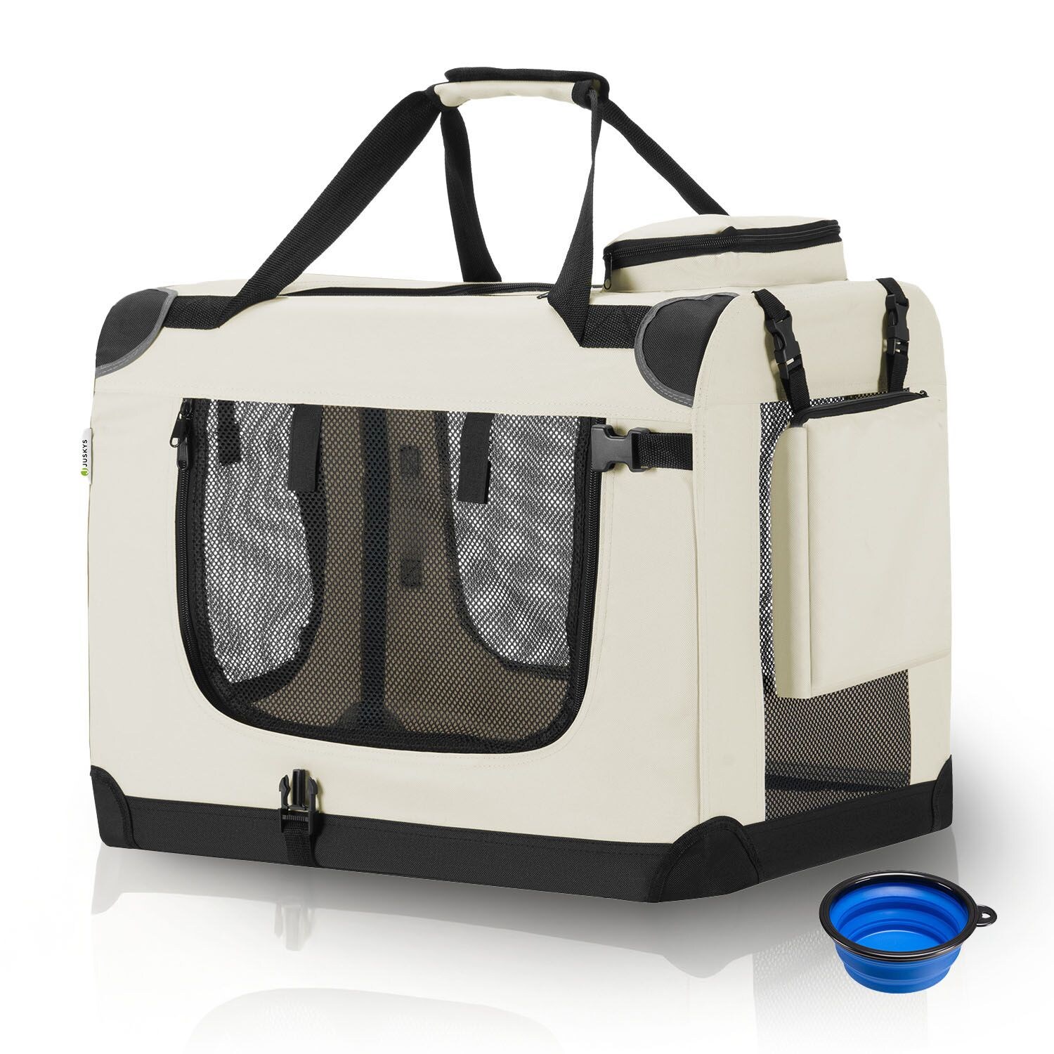 Juskys Hundetransportbox Lassie S (beige) faltbar mit Decke - 34x50x36 cm Hundetasche Hundebox