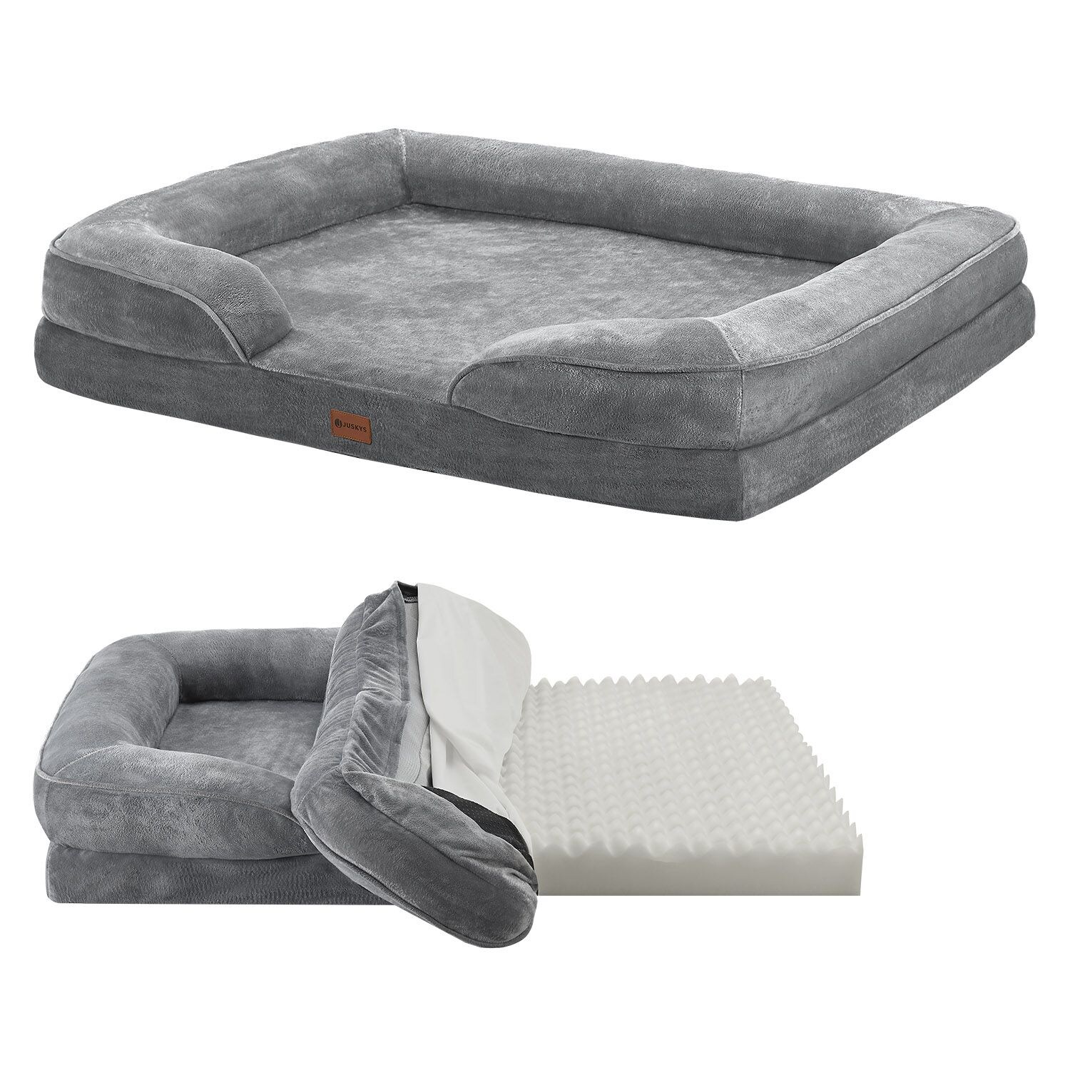 Juskys Hundebett Sheena XL – 105 x 82 cm – orthopädisch & flauschig – Bezug abnehmbar & waschbar | 04260565525943