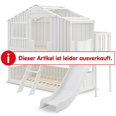 Juskys Kinderbett Baumhaus 90x200 cm Weiß mit Rutsche, Dach & Lattenrost – Hausbett für Kinder - Bild 1