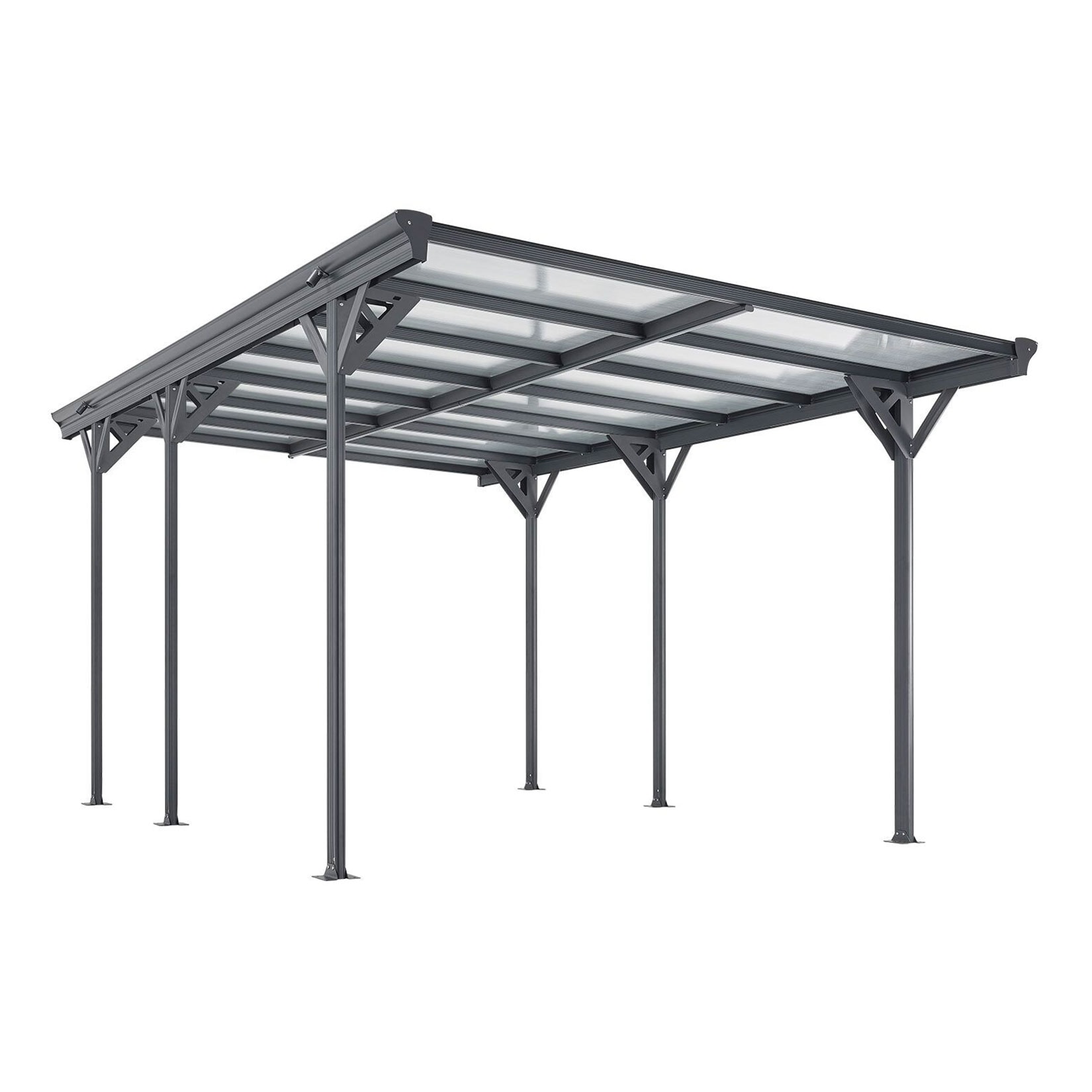 Juskys Carport mit Flachdach 5x3 m &ndash; freistehende &Uuml;berdachung aus Aluminium mit Doppelstegplatten - Bild 1