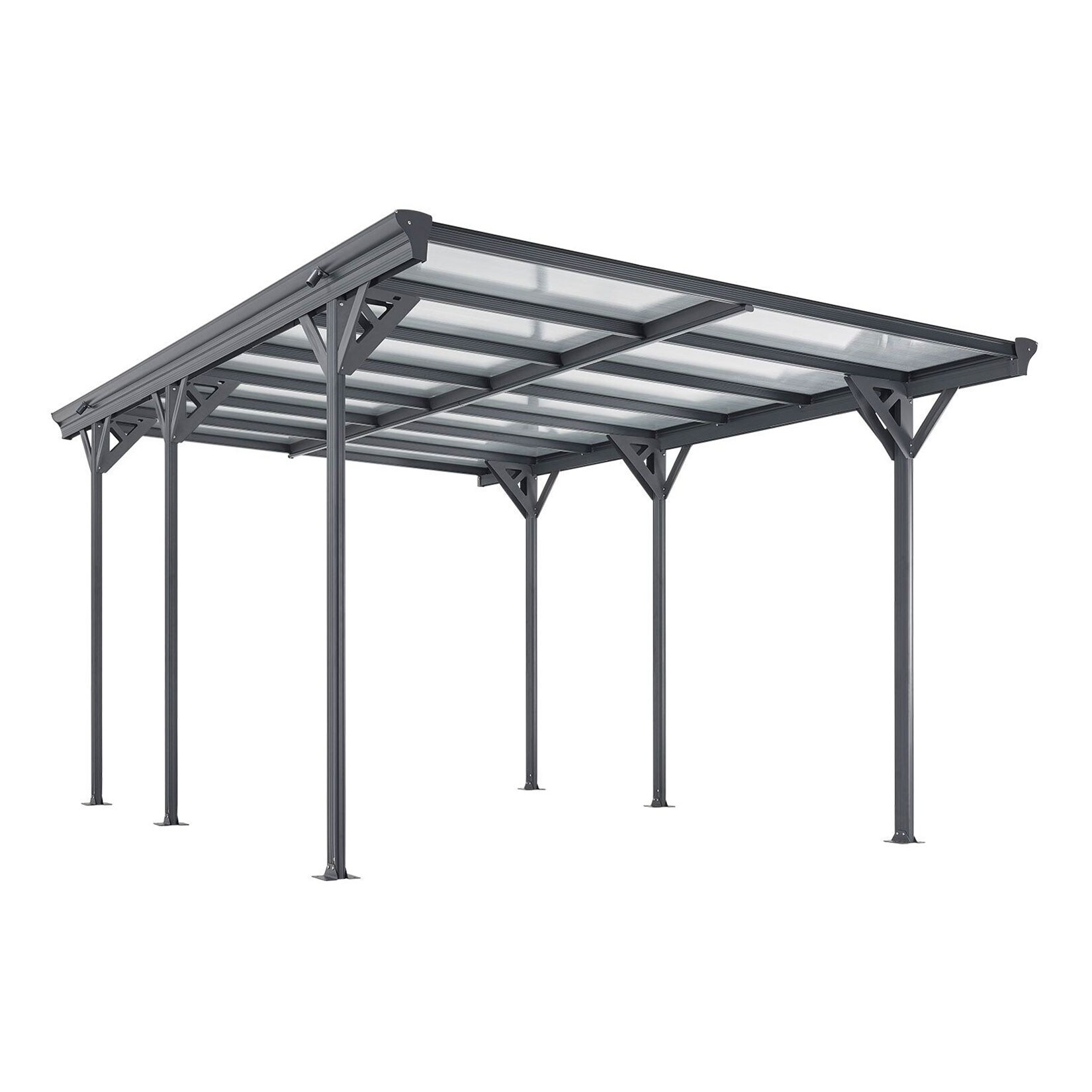 Juskys Carport mit Flachdach 5×3 m – freistehende Überdachung aus Aluminium mit Doppelstegplatten | 04260565526902