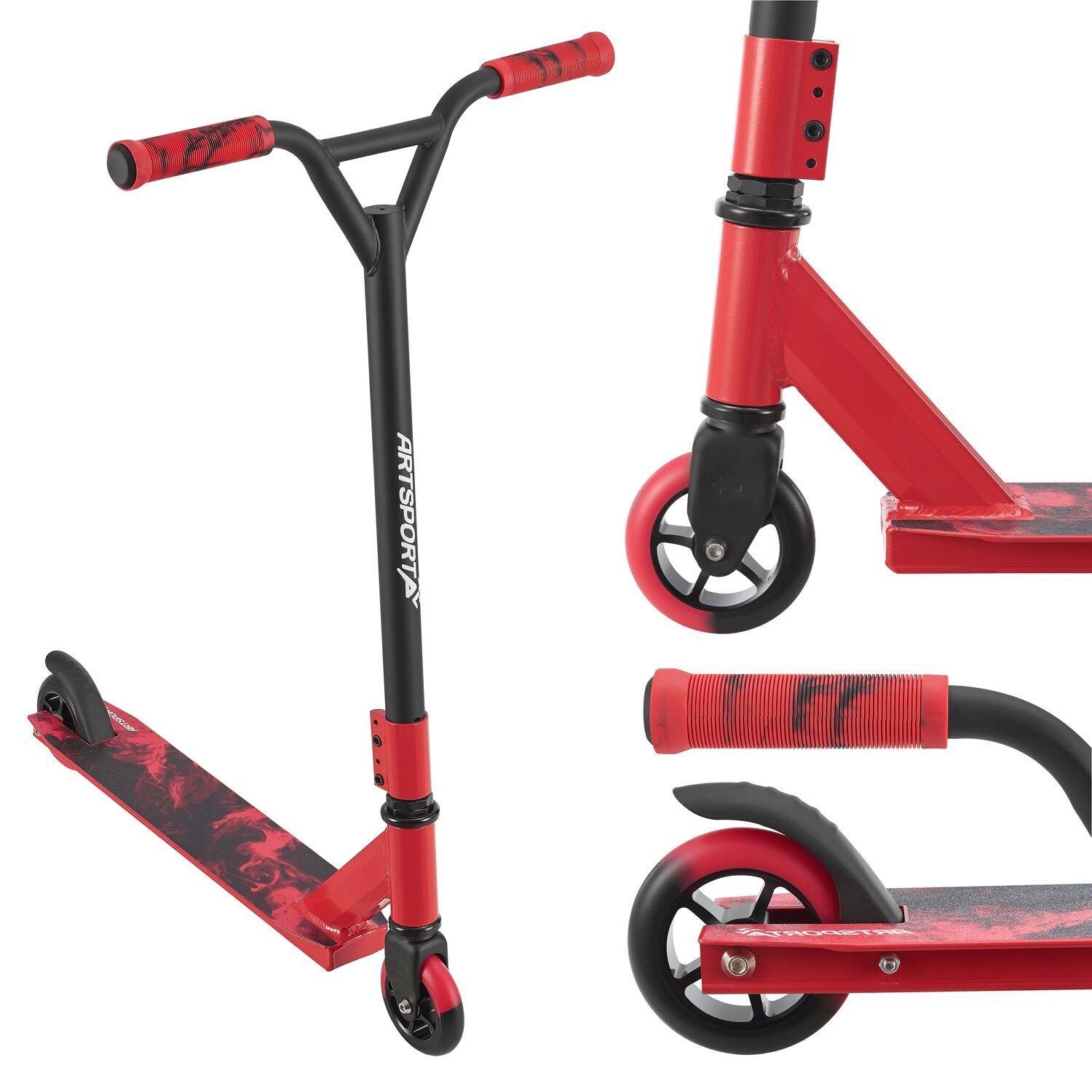 ArtSport Stunt Scooter Red Smoke – Trick Roller für Kinder & Jugendliche – Tretroller Rot Schwarz | 04260565526346